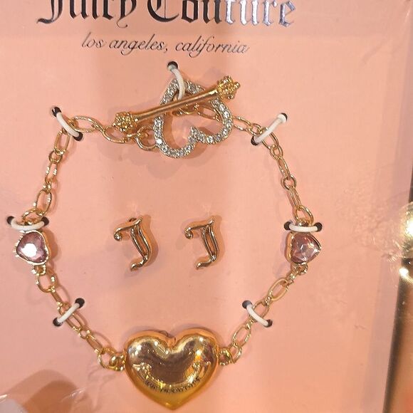 Juicy Couture Logo Heart Locket Bracelet & J Stud Earring Set - Picture 5 of 6